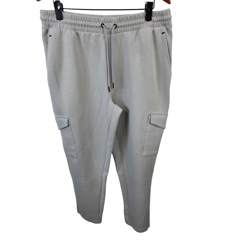 Reebok Mens Light Gray Cargo Jogger Sweatpants XL Tapered Stretch Drawstring